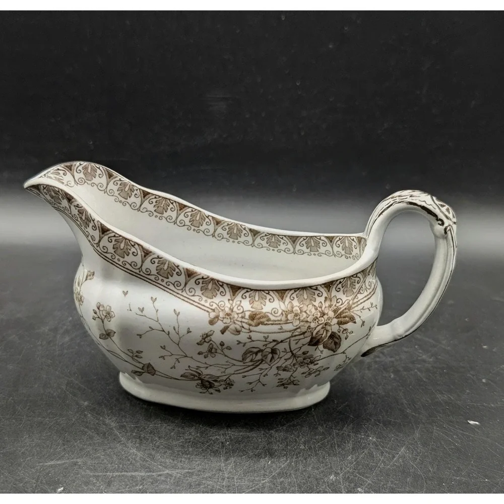 TG & FB Booth Rosaline Brown Transferware Gravy Boat Parisian Granite England